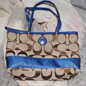 Coach Tan and Blue Signature Tote